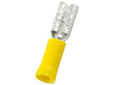 RS PRO Yellow Insulated Female Spade Connector, Double Crimp, 2.8 x 0.5mm Tab Size, 0.2mm² to 0.5mm² [0]; 270-7567