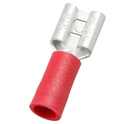RS PRO Red Insulated Female Spade Connector, Double Crimp, 6.35 x 0.8mm Tab Size, 0.5mm² to 1.5mm² [0]; 270-7571