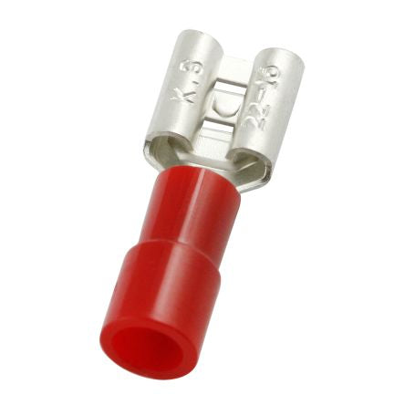 RS PRO Red Insulated Female Spade Connector, Receptacle, 6.35 x 0.8mm Tab Size, 0.5mm² to 1.5mm² [0]; 270-7583