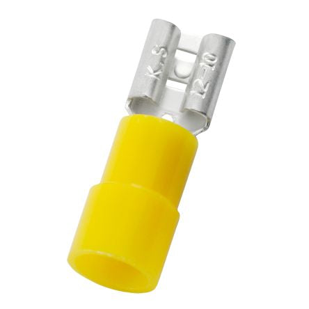 RS PRO Yellow Insulated Female Spade Connector, Receptacle, 6.35 x 0.8mm Tab Size, 4mm² to 6mm² [0]; 270-7585