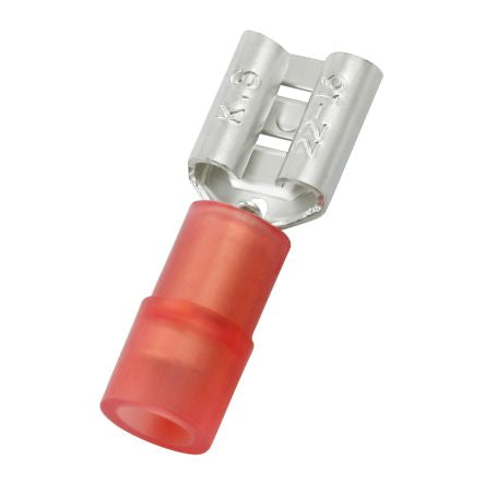 RS PRO Red Insulated Female Spade Connector, Double Crimp, 6.35 x 0.8mm Tab Size, 0.5mm² to 1.5mm² [0]; 270-7588