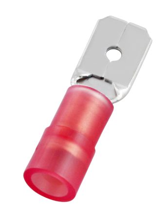 RS PRO Red Insulated Male Spade Connector, Double Crimp, 0.8 x 6.35mm Tab Size, 0.5mm² to 1.5mm² [0]; 270-7607