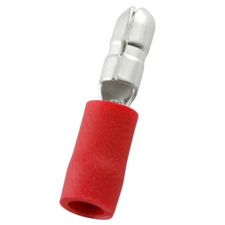 RS PRO Insulated, Red Crimp Bullet Connector, 0.5mm² to 1.5mm², 22AWG to 16AWG, 4mm Bullet diameter Male [0]; 270-7608