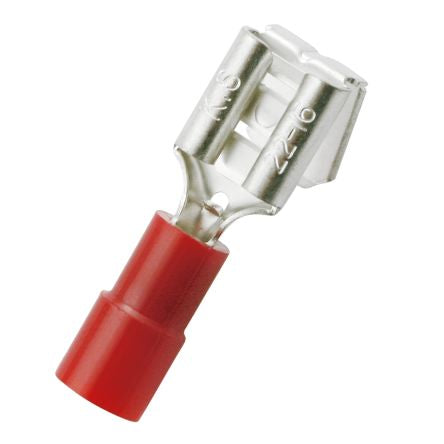RS PRO Red Insulated Female Spade Connector, Piggyback Terminal, 6.35 x 0.8mm Tab Size, 0.5mm² to 1.5mm² [0]; 270-7611