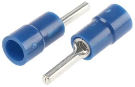 RS PRO Insulated, Tin Crimp Pin Connector, 1.5mm² to 2.5mm², 16AWG to 14AWG, 1.9mm Pin Diameter, 10mm Pin Length, Blue [0]; 270-7623
