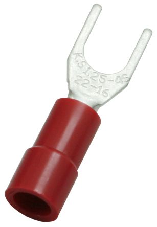 RS PRO Insulated Crimp Spade Connector, 0.5mm² to 1.5mm², 22AWG to 16AWG, 4.3mm Stud Size Vinyl, Red [0]; 270-7657