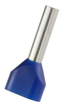 RS PRO Insulated Bootlace Ferrule, 13mm Pin Length, 3.2mm Pin Diameter, 2 x 2.5mm² Wire Size, Blue [0]; 270-7667