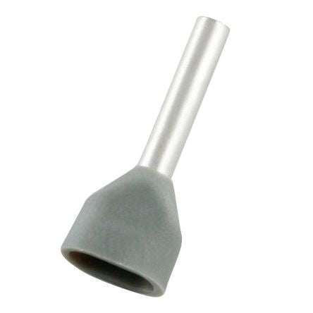 RS PRO Insulated Bootlace Ferrule, 10mm Pin Length, 2.1mm Pin Diameter, 2 x 0.75mm² Wire Size, Grey [0]; 270-7670