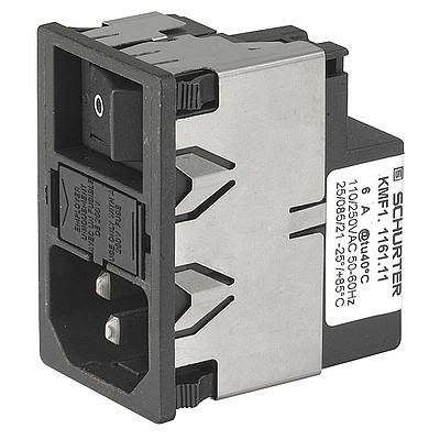 Schurter 2A, 250 V ac Male Panel Mount, Snap In Mount IEC Inlet Filter 2 Pole KMF1.1221.11, Quick Connect 1 Fuse [KMF1.1221.11]; 270-7978