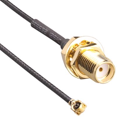 TE Connectivity Female U.FL to Male SMA, 100mm, UFL Coaxial, Terminated50 Ω [CSH-SGFB-100-UFFR]; 271-1092