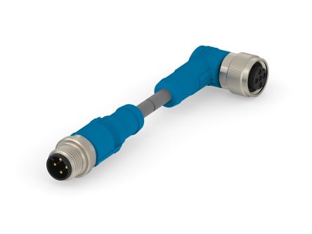 TE Connectivity Straight Male 4 way M12 to Right Angle Female M12 Cable Assembly, 1.5m [T4152124004-003]; 271-1430