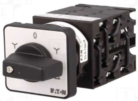 Eaton, 3P 5 Position 60° Star Delta Cam Switch, 690V (Volts), 20A, Short Thumb Grip Actuator [000893 T0-5-15876/E]; 271-3945