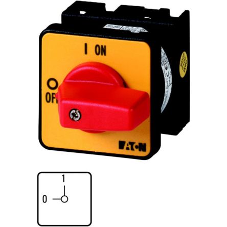Eaton, 1P 2 Position 90° On-Off Cam Switch, 690V (Volts), 20A, Short Thumb Grip Actuator [009474 T0-1-8200/E-RT]; 271-4164
