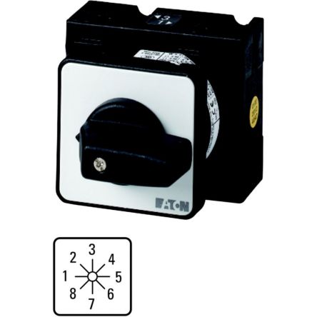 Eaton, 1P 8 Position 45° Multi Step Cam Switch, 690V (Volts), 32A, Short Thumb Grip Actuator [009659 T3-4-8235/E]; 271-4176