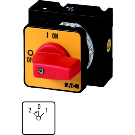 Eaton, 6P 2 Position 90° On-Off Cam Switch, 690V (Volts), 32A, Short Thumb Grip Actuator [020028 T3-3-8342/E-RT]; 271-4912