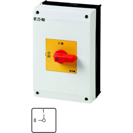 Eaton, 2P 2 Position 90° On-Off Cam Switch, 690V (Volts), 63A, Short Thumb Grip Actuator [207216 T5B-1-102/I4-RT]; 271-5350