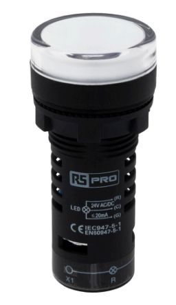 RS PRO, Panel Mount Green, Red LED Pilot Light, 24V ac/dc [0]; 271-7490
