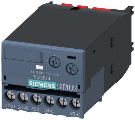 Siemens Auxiliary Switch Block, 2 Contact, 1 NC + 1 NO, Clip-On, SIRIUS 3RA28 [3RA28141FW10]; 271-9925