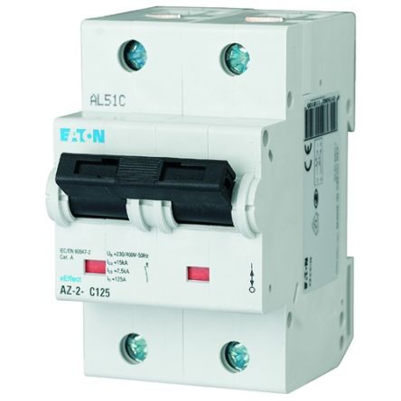 Eaton AZ MCB, 2P, 63A Curve B, 400V AC, 25 kA Breaking Capacity [174498 AZ-2-B63]; 272-0731