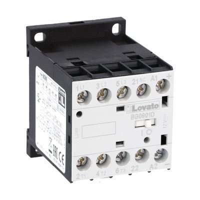 Lovato BG 11BG Contactor, 12 V dc Coil, 3-Pole, 9 A, 4.5 kW, 1NC, 440 V [11BG0901D012]; 272-6050