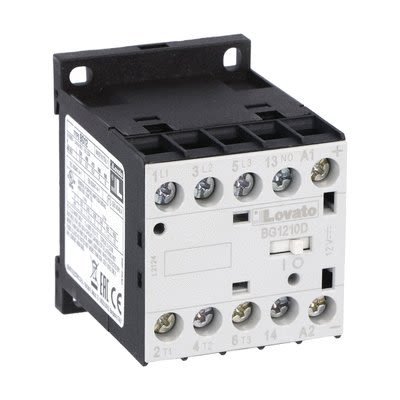 Lovato BG 11BG Contactor, 12 V dc Coil, 3-Pole, 12 A, 5.5 kW, 1NO, 440 V [11BG1210D012]; 272-6059