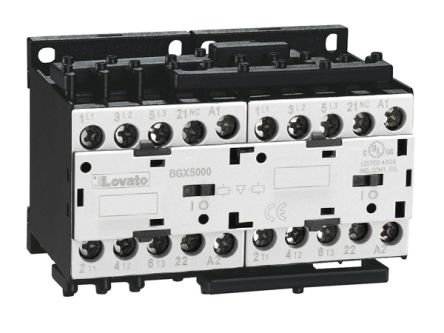 Lovato BG 11BG Reversing Contactor, 24 V dc Coil, 12 A, 5.7 kW, 1NC, 440 V [11BGR1201D024]; 272-6078