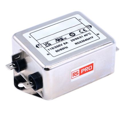 RS PRO 8A 250 V ac 50/60Hz, Chassis Mount EMI Filter, Fast-On, Single Phase [0]; 273-4901