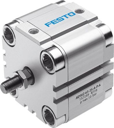 Festo Pneumatic Compact Cylinder - 157294, 100mm Bore, 10mm Stroke, AEVUZ Series, Single Acting [AEVUZ-100-10-A-P-A]; 273-6877