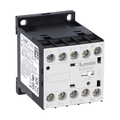 Lovato BG06 Contactor, 220 V dc Coil, 3-Pole, 6 A, 18 kW, 1NC, 690 V [11BG0601D220]; 273-8597