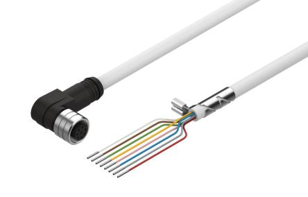 Festo Right Angle Female 8 way M12 to Straight 8 way Unterminated Cable, 2.5m [NEBM-M12W8-E-2.5-LE8]; 273-9632