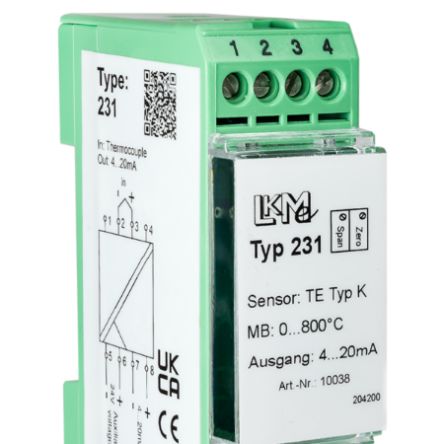 LKMelectronic LKM Temperature Transmitter Type K Input, 10 → 35 V dc [LKM231/K1]; 274-0306