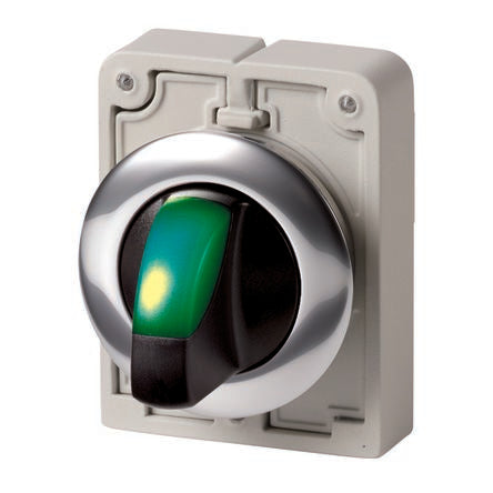 Eaton Toggle Selector Switch - 30mm Cutout Diameter, Illuminated 2 Positions [187121 M30C-FWLK-G]; 274-1182