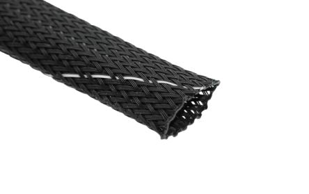 Tenneco Expandable Braided Polyester Black Protective Sleeving, 35mm Diameter, 50m Length, TCP V0 Series [TCP-V0-25MM-BLACK]; 274-2760