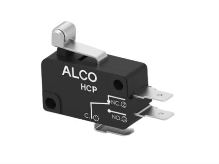 TE Connectivity Short Roller Lever Snap Action Micro Switch, Quick Connect Terminal, 16A, SPDT [HCP16DTD5L04]; 274-8435
