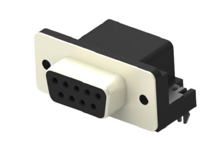 TE Connectivity 2301844 9 Way Right Angle Board Mount PCB D-sub Connector Receptacle, 2.77mm Pitch, with Boardlock [2301844-1]; 274-8558