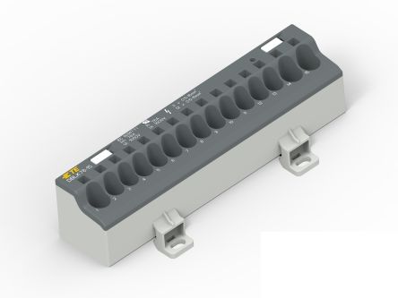 Entrelec Distribution Block, 15 Way, 1.5 → 25mm², 85A, 1 kV, Black, Grey [1SNL407611R0000]; 274-9110