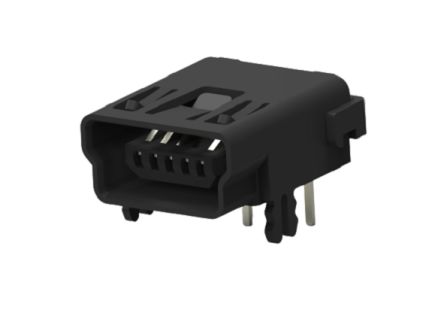 TE Connectivity Right Angle, Board Mount, Receptacle- Single Port Type Mini USB 2.0 Type-B 2.0 USB Connector [1734510-1]; 274-9982