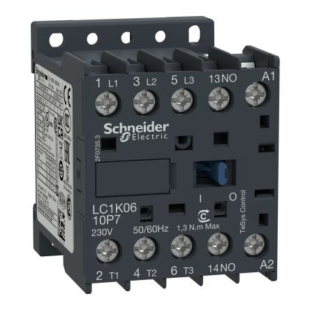 Schneider Electric TeSys LC Contactor, 230 V ac Coil, 3-Pole, 6 A, 1NO, 440 V [LC1K0610P7TQ]; 275-5839