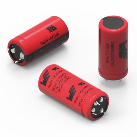 Wurth Elektronik 350F Supercapacitor -10 → +30% Tolerance, WCAP-SISC 2.7V dc, Through Hole [851617034001]; 275-9097