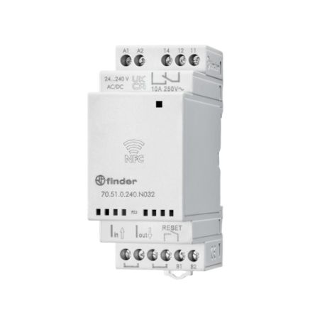 Finder Current NFC Monitoring Relay, Single Phase, SPDT, 0.8 → 1.1V ac/dc, DIN Rail [70.51.0.240.N032]; 276-1200