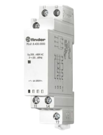 Finder Voltage NFC Monitoring Relay, Three Phase, SPDT, DIN Rail [70.61.8.400.P000]; 276-1201