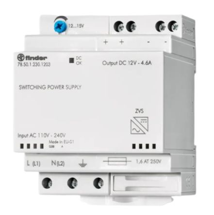 Finder Embedded Switch Mode Power Supply (SMPS), 78.50.1.230.1202, 12V dc, 4.6A, 50W, 230V ac Input Voltage [78.50.1.230.1202]; 276-1204