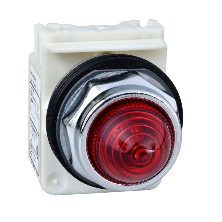 Schneider Electric, 9001K, Flush Mount Red Incandescent Pilot Light, 30mm Cutout, IP66, Round, 120V ac [9001KP1R9]; 276-1525