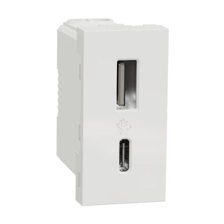 Schneider Electric White 2 Gang USB Socket, 1 A, 2.4 A, USB A, USB C, Indoor Use [NU301618]; 276-2089