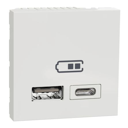 Schneider Electric White 2 Gang USB Socket, 1 A, 2.4 A, USB A, USB C [NU301818]; 276-2090