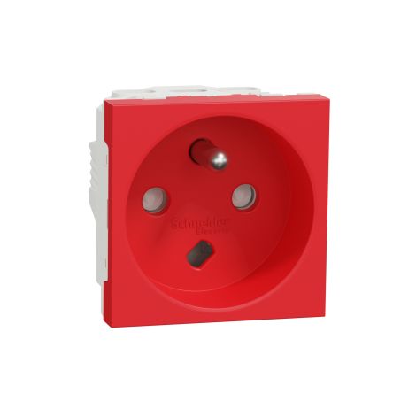 Schneider Electric, New Unica IP3X Red Flush Mount 2P+E Socket Socket, Rated At 16A, 250 V [NU305103T]; 276-2101