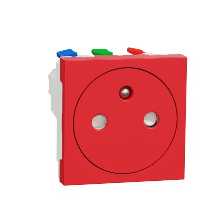 Schneider Electric, New Unica IP4X Red Flush Mount 2P+E Socket Socket, Rated At 16A, 250 V [NU305203]; 276-2103