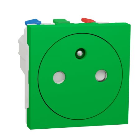 Schneider Electric, New Unica IP4X Green Flush Mount 2P+E Socket Socket, Rated At 16A, 250 V [NU305206]; 276-2105