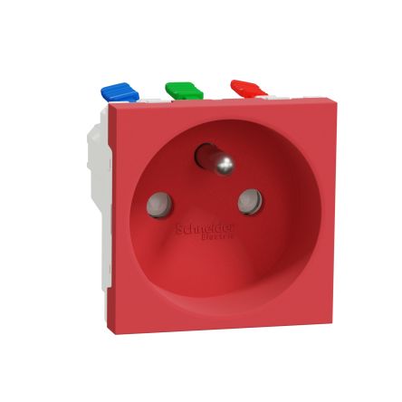 Schneider Electric, New Unica IP4X Red Flush Mount 2P+E Socket Socket, Rated At 16A, 250 V [NU305903T]; 276-2112