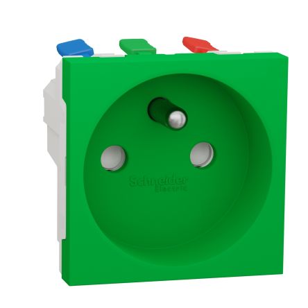 Schneider Electric, New Unica IP4X Green Flush Mount 2P+E Socket Socket, Rated At 16A, 250 V [NU305906]; 276-2113